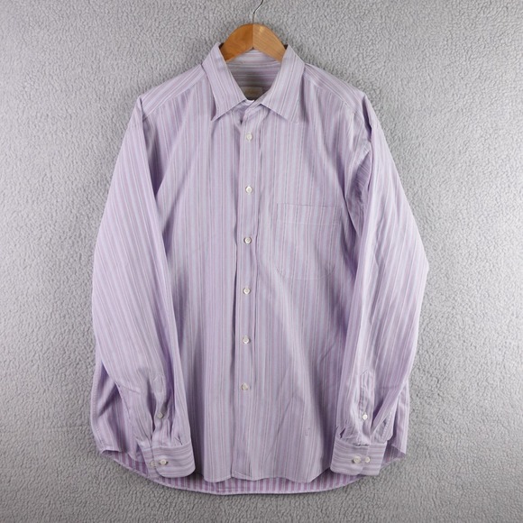 Brioni Other - Brioni Mens XXL Striped Button Down Shirt Lavender Purple Cotton Made in Italy